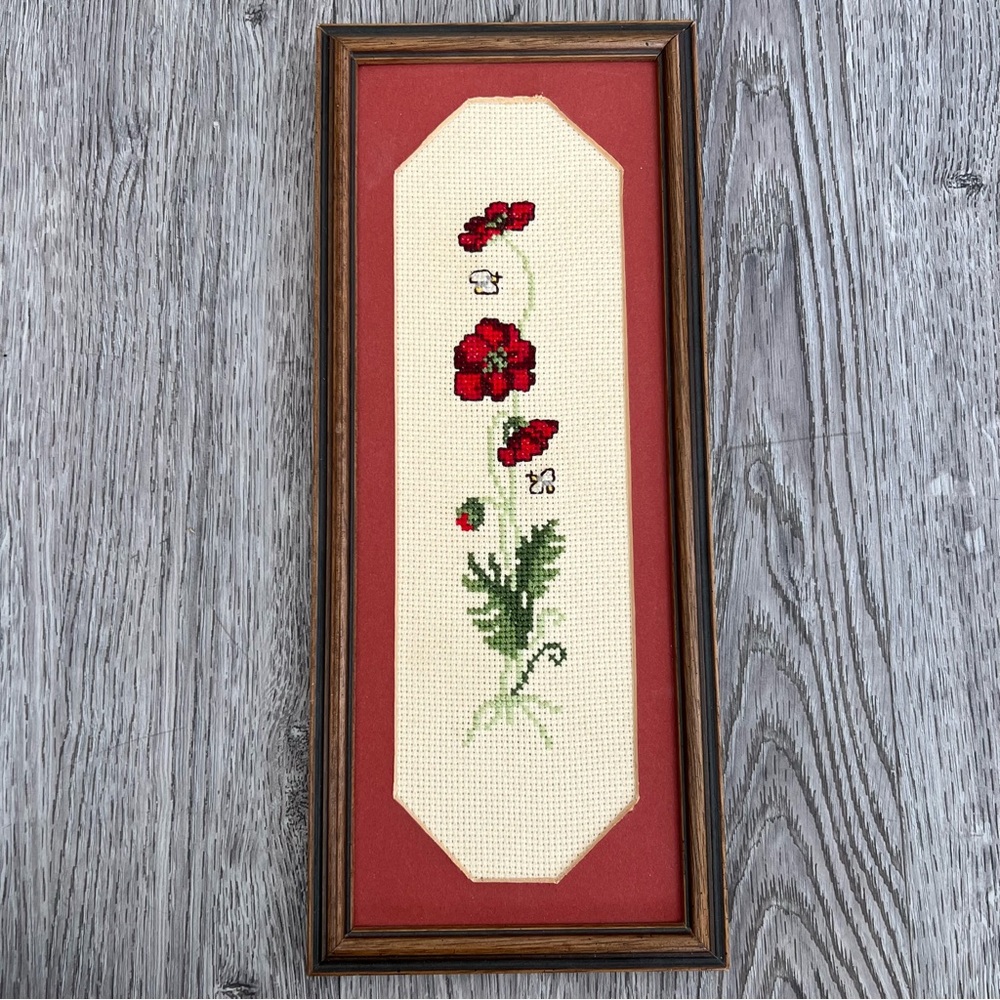 Vintage Framed Floral Needlepoint Art